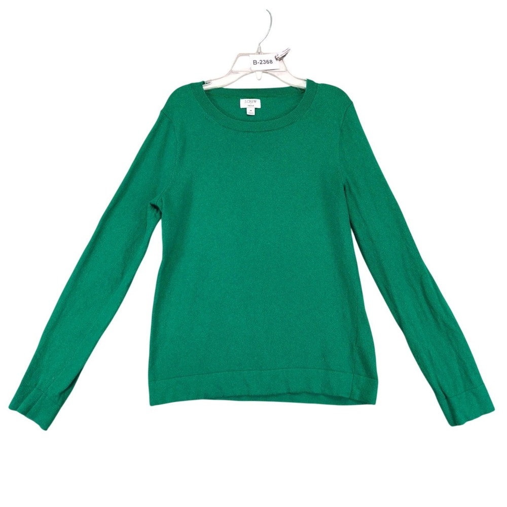 J Crew Teddie Green Pullover Sweater Womens M Merino Wool Blend Preppy Classic